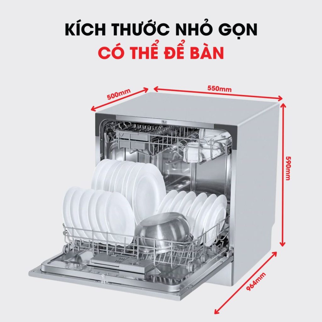 Kích thước máy rửa bát mini nhỏ gọn